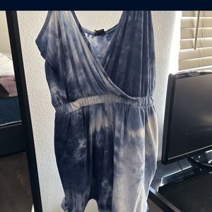 Blue marble romper, upper thigh length